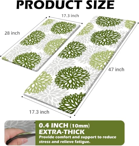 Kitchen Mats Set of 2 Cushioned Anti Fatigue Kitchen Rugs Non Slip Waterproof Kitchen Runner Memory Foam Kitchen Floor Mat Comfort Standing Mat for Sink,Office,Laundry, Green - color: Sage Green, size: 17.3"x28"+17.3"x47"--0.4"Th