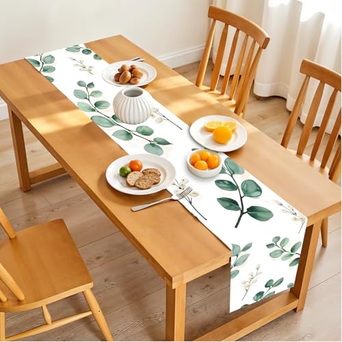 Eucalyptus Table Runner with White Berries – 13x72 Inch Greenery-Inspired Linen-Look Fabric, Rustic Farmhouse Table Decor for Dining Room, Kitchen, Wedding, Spring & Everyday Use - color: 14