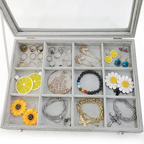 Removable 12 Grids Bracelet Organizer Box Ice Velvet Clear Lid - color: 12 Grids