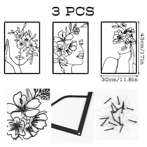 DETENE 3 Pieces Black Metal Wall Decor Minimalist Abstract Metal Wall Art - color: Black-1