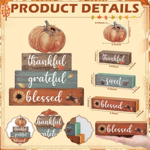 Amyhill 4 Pcs Pumpkin Thanksgiving Tiered Tray Wooden Table Sign Decor - style: Blue Pumpkin
