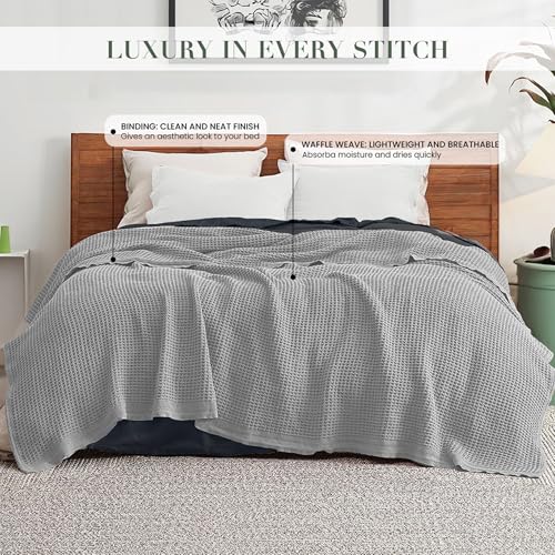 100% Cotton Waffle Weave Blanket for Hot Sleepers, King 106" x 92" - color: Scottish Grey, size: King(106"x92")