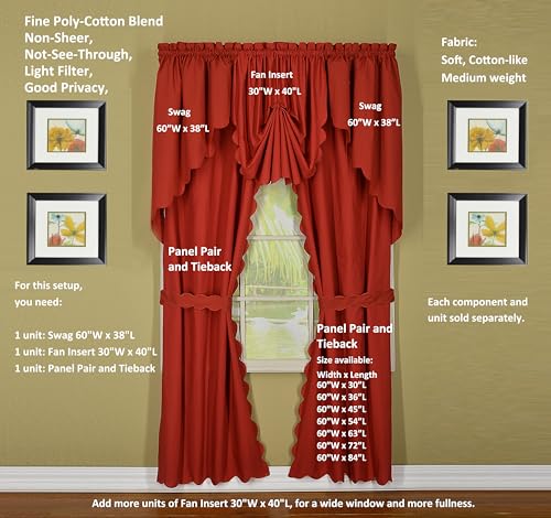 Today's Curtain, Orleans Scallop Curtain, Brick Red 45" Panel Pair and Tieback,4-Piece-Set, 60" W x 45" L, Brick Red - color: Brick Red, size: 60"W x 45"L (Pack of 1)