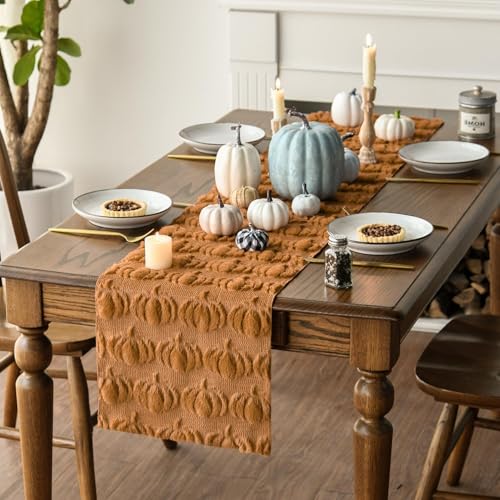 Artoid Mode Caramel Soft Faux Fur Pumpkins Fall Table Runner 13x36 Inch - color: Caramel, size: 13" x 36", Table Runner