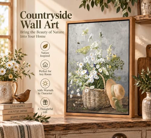 Framed Rustic Daisy Canvas Wall art - color: Daisy-Framed, size: 24"L x 16"W
