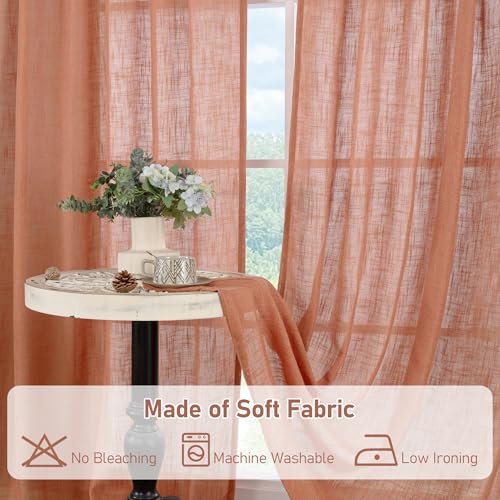 LAMIT Short Linen Window Curtains 30 Inches Long 2 Panels, 34 x 30 Inch - color: Terracotta, size: 34"W x 30"L (Pack of 2)
