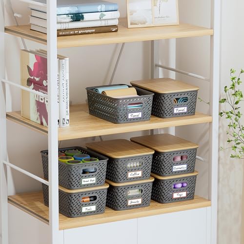 Anysig 8 Pack Plastic Storage Bins with Bamboo Lids, 5.2 QT Stackable Bins - color: Gray