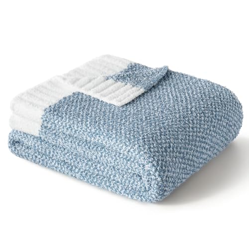 Exclusivo Mezcla Checkered Knit Blanket Twin Size for Bed, Heather Blue - color: Heather Blue, size: Twin (60"x80")