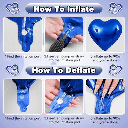 Blue Silver Heart Foil Balloons,12Pcs 18Inch Heart Shaped Balloons - color: Dark Blue Silver
