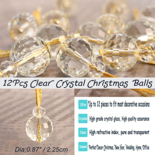 12 Pcs Clear Crystal Glass Christmas Balls Ornaments, 0.87" Mini Prism Ball Christmas Tree Decorations, Hanging Crystal Ornament Clearance for Xmas Wedding Party Home Decor(Clear) - color: Clear