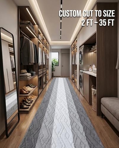 Custom Size Hallway Runner Rug Damask Grey Color 31 inch Wide Select Your Length Non-Slip (Skid Resistance) Rubber Backing 2 feet x 31 inch - color: Knit Black, size: 2'7" x 2' (Runner)