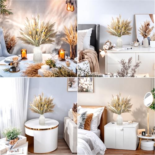 xin's convey 118PCS Dried Flowers Bouquet,(Vase Not Included), Dried Pampas Grass, Reed,Pompas Grass, Boho Wedding Reception,Table Centerpiece Decoration. - color: Light Yellow