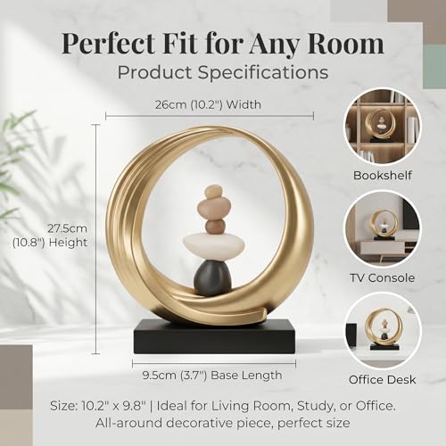 Abstract Zen Balance Sculpture, 10.4" H Modern Gold Spiral Faux Stone Stack Statue, Organic Resin Home Decor for Living Room, Bookshelf, Office, Minimalist Tabletop Art (Gold) - color: Gold