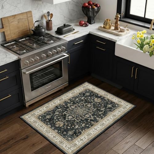 RELEANY Washable Vacuum-Friendly Area Rugs 2'x3' Black/Vintage - color: Black/Vintage, size: 2' x 3' (Rectangular)