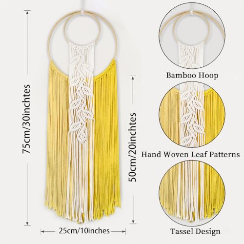 LB Yellow Macrame Wall Hanging for Bedroom Headboard,10X30 Inch - color: Yellow Beige