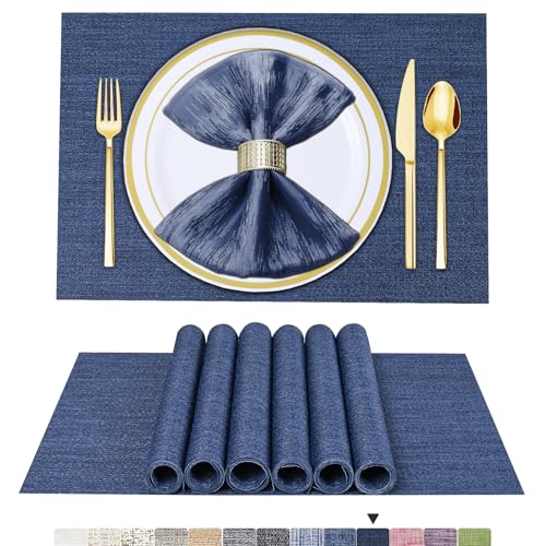 BETEAM Placemats Set of 6, Woven Vinyl Placemat for Dining Table, Navy Blue - color: Navy Blue, size: 6 Pcs