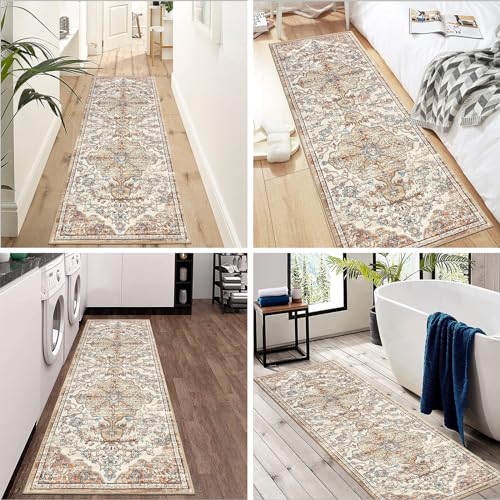 Pauwer Hallway Runner Rug 2x6, Washable Boho Kitchen Runner, Brown/Blue - color: Brown/Blue, size: 2' x 6' (Runner)