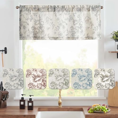Vangao Floral Valances for Windows Alice Grey W50 X 16L 1 Panel - color: Alice Grey, size: 50"W x 16"L (Pack of 1)