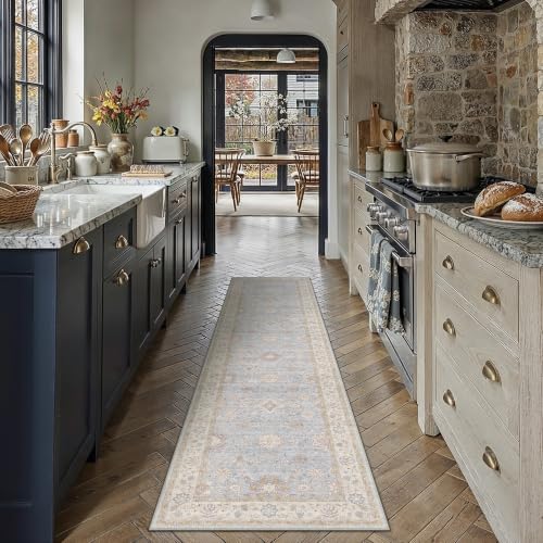 2x8 Blue Runner Rug for Hallway Vintage Netural Washable Carpet - color: Blue, size: 2' x 8' (Runner)