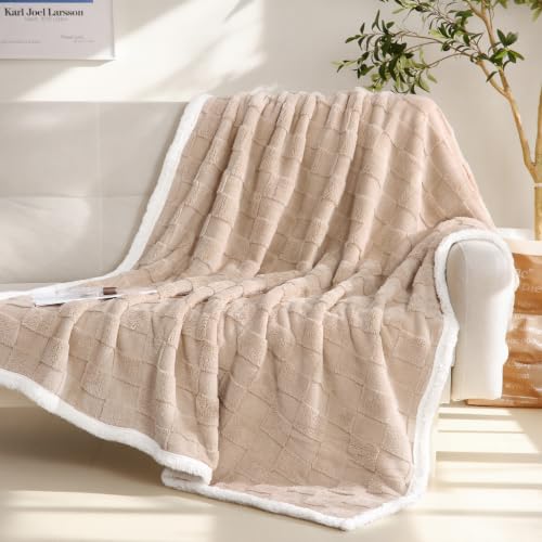 Gracelife Sherpa Fleece Throw Blanket for Couch, Flannel Fluffy Cozy Soft Thick Blanket for Bed, Home Decor Gifts for Women, Beige, 50x60 Inches - color: Beige, size: 50"*60"