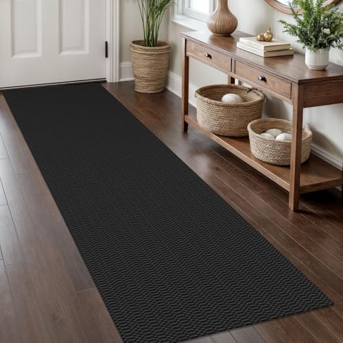 KOZYFLY 2x8 Runner Rug, Washable Non Slip Kitchen Hallway Rug, Black/Grey - color: Black/Charcoal Grey, size: 2' x 8' (Rectangular)