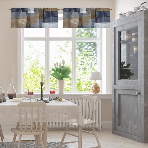 Emvency Valances for Windows, 2 Pack, 52x18 Inch, Abstract Grey - color: Abstract Grey and Brown, size: 52"W x 18"L (Pack of 2)