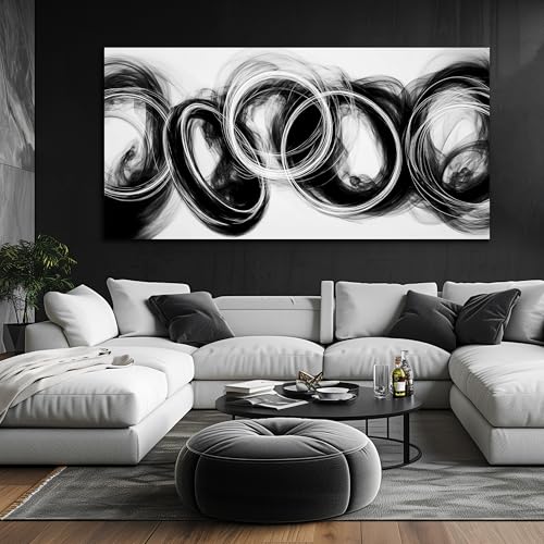 MXUNYZ Black and White Abstract Canvas Wall Art 58x29 Inch - color: Black, size: 58"L x 29"W