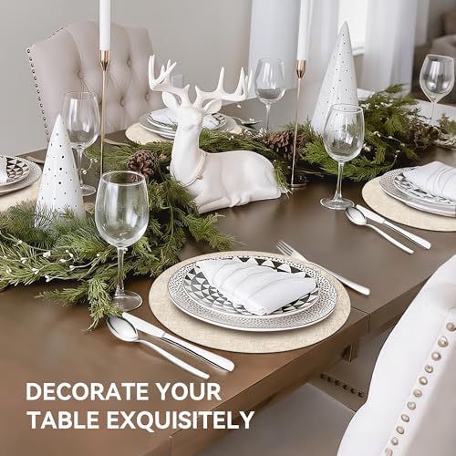13" Round Placemats Set of 6, Reversible Faux Leather Wipeable Table Mats - color: Beige