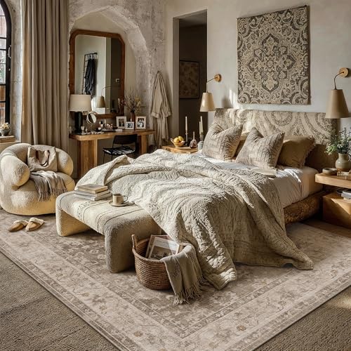 HUGEAR 8x10 Taupe Retro Distressed Washable Area Rug for Living Room - color: A| Taupe, size: 8' x 10' (Rectangular)