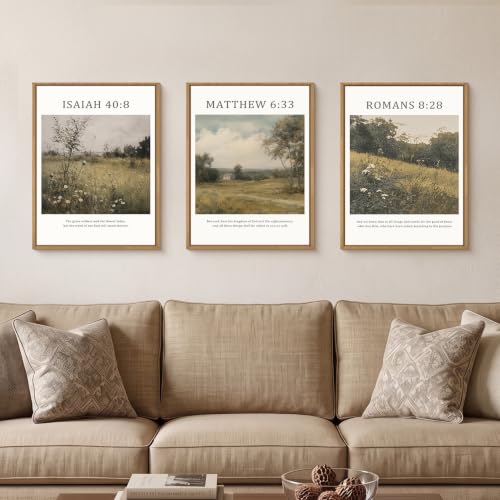 LHIUEM Bible Christian Scripture Framed Canvas Wall Art Set,Jesus Religious Verse Wall Decor,Vintage Nature Flowers Artwork for Living Room,Bedroom,Dining Room,Office -12"x16"x3 - color: Bible Christian Scripture Wall Art, size: 12''x16''x3