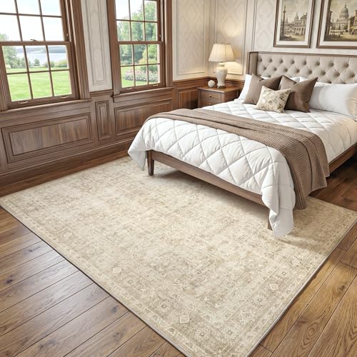 FMFUNCTEX 5x7 Washable Beige Vintage Neutral Large Area Rug for Living Room - color: Beige, size: 5' x 7' (Rectangular)