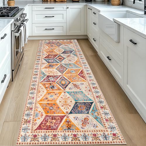 Moroccan Vintage Distressed Boho Geometric Cream 2x6 Runner Rug - color: Cream, size: 2' x 6' (Rectangular)