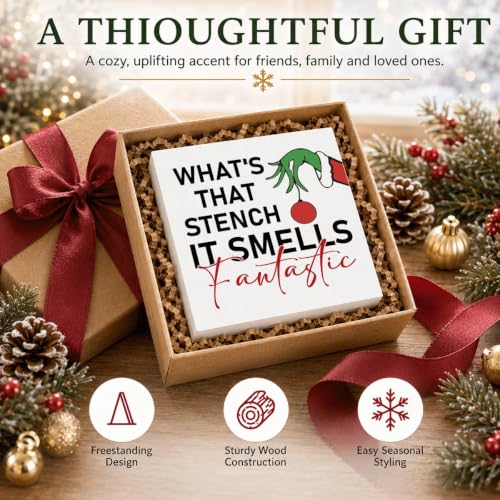 What's That Stench Sign, Funny Christmas Bathroom Wooden Box Desktop Deocr - color: Style 15