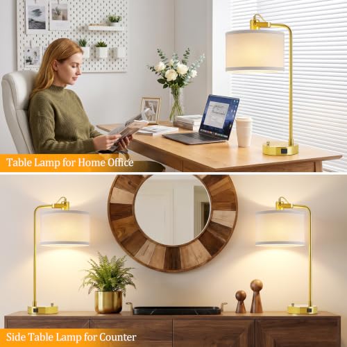 Gold Table Lamp Set of 2, USB A+C, 180° Adjustable Bedside Lamps, Dimmable - color: Gold-A