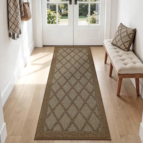 COSY HOMEER Non-Slip Door Mat 24"x60",Entryway Rugs Low Profile,Brown - color: Brown, size: 5' x 2' (Rectangular)