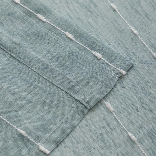 Blue Sheer Curtains 84 Inches Boho Striped Faux Linen 2 Panels - color: Blue, size: 52"W x 84"L (Pack of 2)