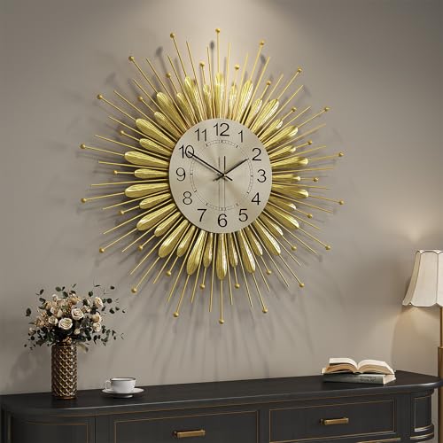 Cuspin Large Gold Wall Clock 30 Inch Mid Century Sunburst Decorative Clock - color: Gold Sunburst, size: Large