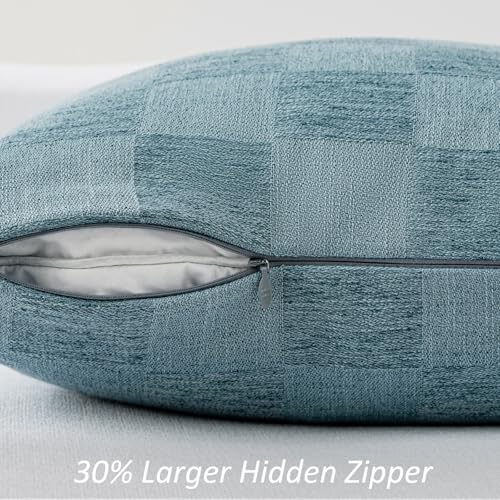 a moment Set of 2 Decorative Linen Throw Pillow Covers,Large Grid Textured Neutral Boho Farmhouse Cushion Covers,Soft Aesthetic Pillowcases for Couch Sofa Living Room Home Decor,22x22 Inch,Blue - color: Blue, size: 22" x 22" (Pack of 2)