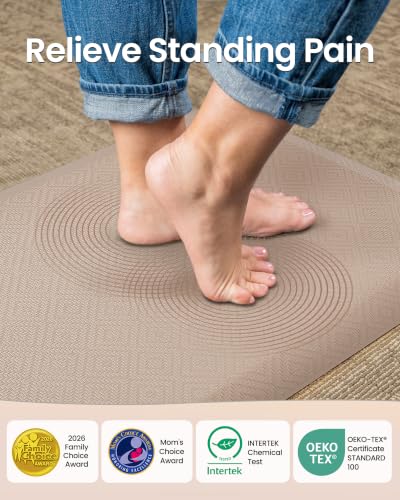 Ophanie Kitchen Mats for Floor,3/4 inch Thick,20x32 Anti Fatigue Cushioned Mat,Kitchen Rugs,Waterproof,Comfort Ergonomic Standing Mat for Office,Home,Sink with 99+ Pairs of Anti-Slip Bottom Ridges - color: Beige, size: 20"L x 32"W x 0.8"Th