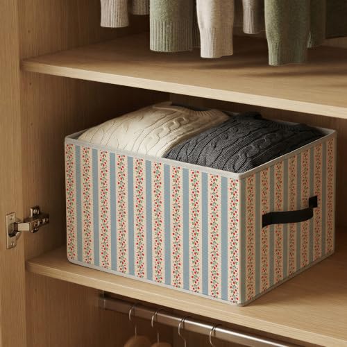 Grandmillennial Floral Strawberry Striped Storage Basket Organizer - color: Strawberry Striped
