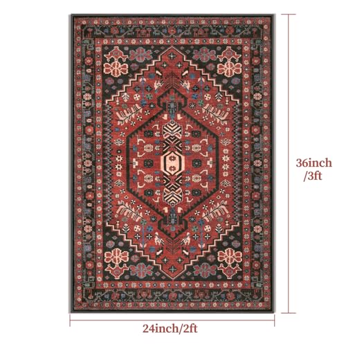 Ciicool 2x3ft Small Area Rug,Washable Boho Thin Mat for Entryway Kitchen - color: Red / Black, size: 2' X 3' (Rectangular)
