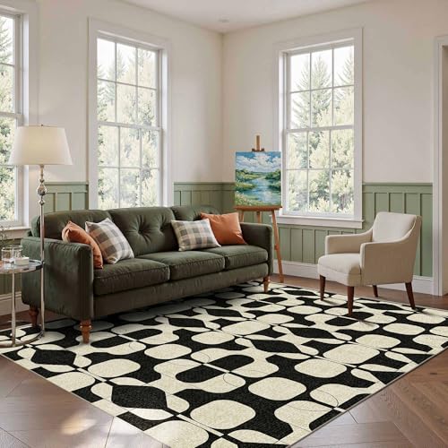 Washable 5x7 Area Rugs for Living Room Modern Rug, Black Beige - color: Black Beige, size: 5' x 7' (Rectangular)