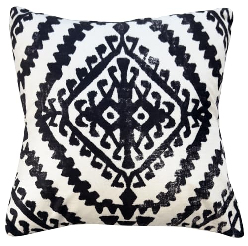 Black & White Decorative Throw Pillow Covers, Set of 4, 18x18 Inch Geometric Ikat Textured Accent Pillow Cover 4 Pack - color: Tribal