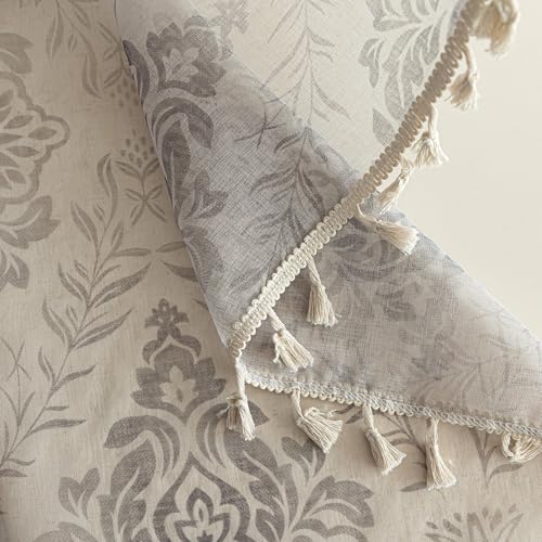 Khaki Geometric Sheer Curtains 63 inch Long, Fringed Edges and Textured Semi Sheer Curtains Large Window Treatments for Living Room/Bedroom, 2 Panels - color: Khaki Geometry, size: 52"W x 63"L (Pack of 2)