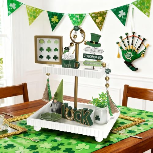 St Patrick's Day Decoration 8 PCS Saint Patty's Day Tiered Tray Decor Set - color: St. Patrick