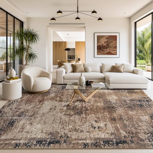 Merelax 8x10 Brown Red Washable Area Rug Non-Slip Faux Wool Abstract Rug - color: Brown Red, size: 8' x 10'(96''x120'')