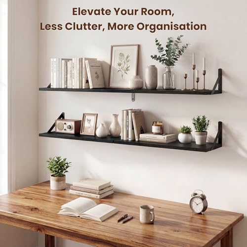 Axeman 20 Inch Floating Shelves, 8 Inch Deep Black Wall Shelves Set of 2 - color: Black, size: 20 Inch