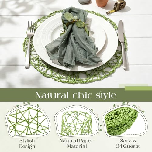 Geosar 24 Pcs Round Paper Placemats Braided Bulk, Green, 24 Pcs - color: Green