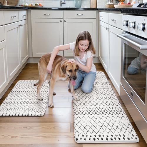KIMODE Kitchen Mats 2 PCS, Cushioned Anti Fatigue Kitchen Rugs and Mats - color: Black and White Diamond, size: 17.3" x 47 "+ 17.3" x 29 "--0.47 inches