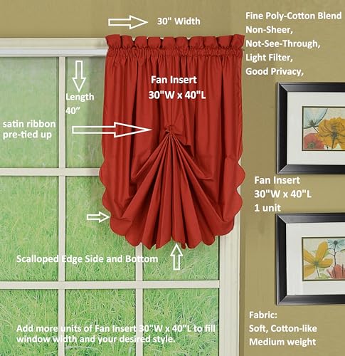 Today's Curtain, Orleans Scallop Curtain, Brick Red Fan Insert, 30" W x 40" L, Brick Red - color: Brick Red, size: 30"W x 40"L (Pack of 1)